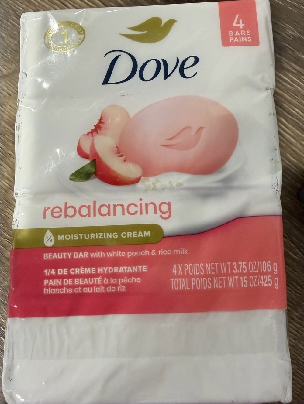 Dove Rebalancing Beauty Bar Soap with White Peach & Rice Milk 4-pack NEW